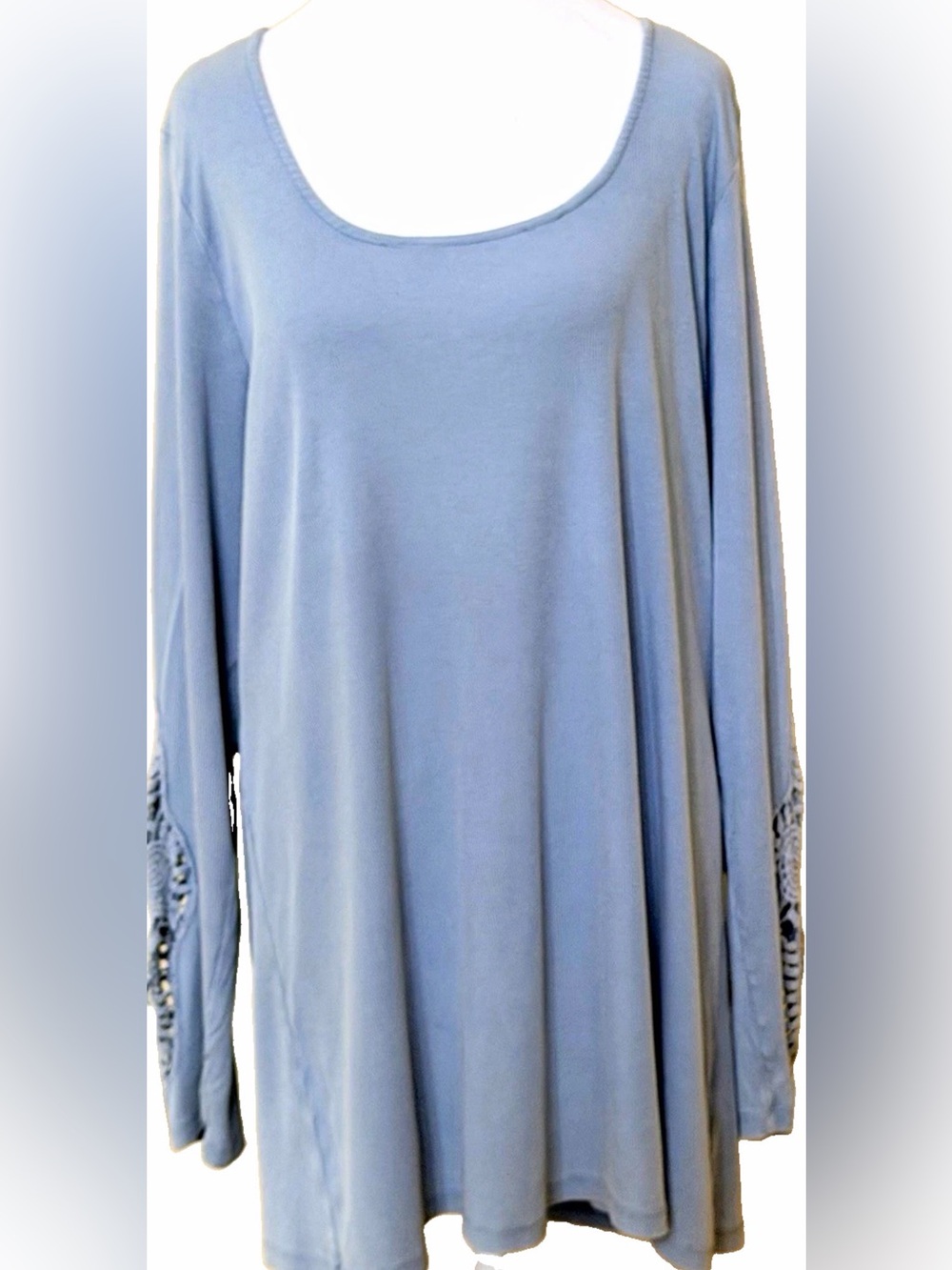 Torrid Blue Gray Scoop Neck Knit Tunic Top Crochet Accents Long Sleeve Size 4x